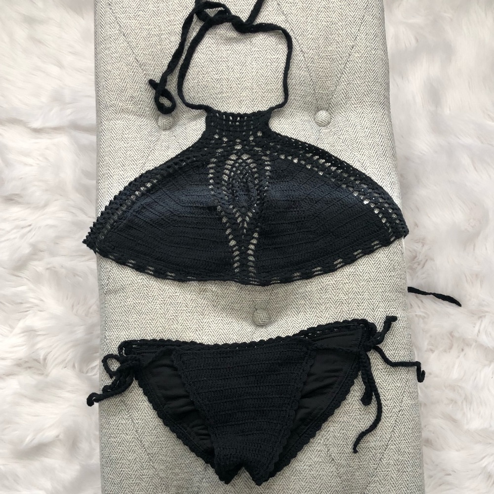 Black Crochet Halter Top only - Size S